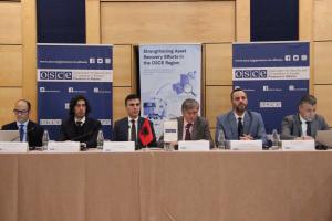 Panelists at an OSCE workshop on asset recovery and extended confiscation in Tirana, 28 January 2025. (OSCE/Joana Karapataqi)