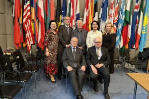 The Bureau of the OSCE Court of Conciliation and Arbitration at its meetings in Vienna, on 10 and 11 March 2025 (OSCE Congress Centre, Hofburg). From left to right: Prof. Verica Trstenjak, Justice Mats Melin, Prof. Christian Tomuschat, Anne Ramberg, Prof. Vasilka Sancin, Vice-President Erkki Kourula, and President Emmanuel Decaux (OSCE Court of Conciliation and Arbitration)