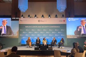 Co-ordinator of the OSCE Economic and Environmental Activities, Bakyt Dzhusupov addressing a panel at the 7th Berlin Climate and Security Conference, Berlin, 23 October 2025.  (OSCE)