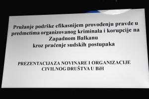 A detail from an online kick-off session presenting a regional project titled “Supporting a More Effective Administration of Justice in Corruption & Organized Crime Cases in the Western Balkans through Trial Monitoring”, organized by the OSCE Mission to Bosnia and Herzegovina and the Delegation of the European Union to Bosnia and Herzegovina. 2 July 2021 (OSCE/Vedran Prilibovic)