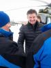 Miroslav Lajčák, OSCE Chairperson-in-Office and Minister of Foreign and European Affairs of Slovakia, greets monitors from the OSCE Special Monitoring Mission to Ukraine on his way to visit the broken bridge at the entry-exit point in Stanica Luhanska, 16 January 2019.

   (OSCE/Tomas Bokor)
